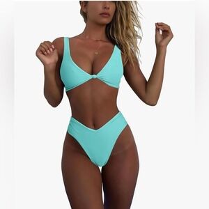 NEW‎ Geluboao Size M Aqua Seafoam Knot Top High Cut Bikini